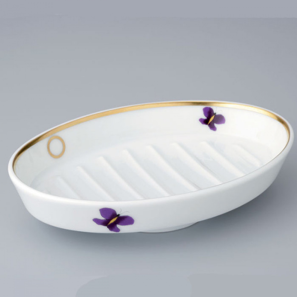 THG CAPUCINE MAUVE DECOR OR Мыльница керамическая, настольная, декор золото/лиловый, цвет: белый