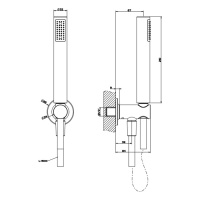 GESSI Inciso Душевой комплект, состоящий из вывода воды на1/2&quot, держателя, шланга 1,50 м и душевой лейки сзащитой от известкового налёта. Цвет: Finox