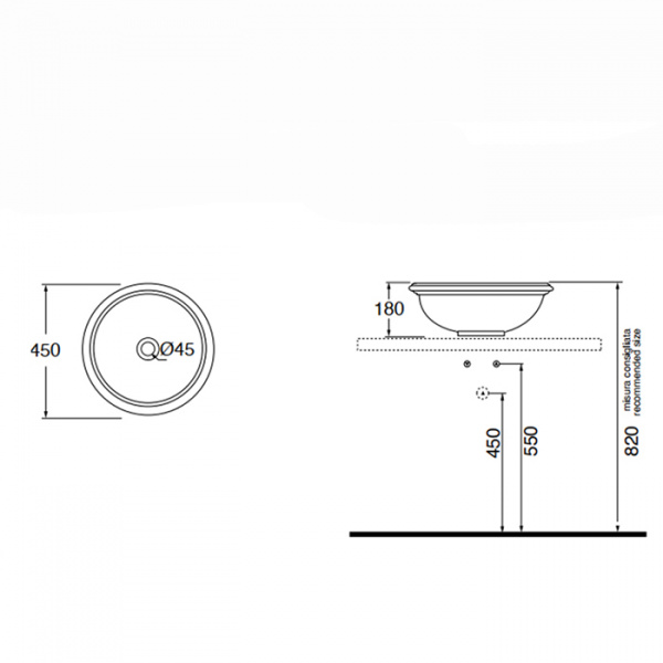 AZZURRA JUBILAEUM Раковина 45х18 см, без отв., цвет: белый