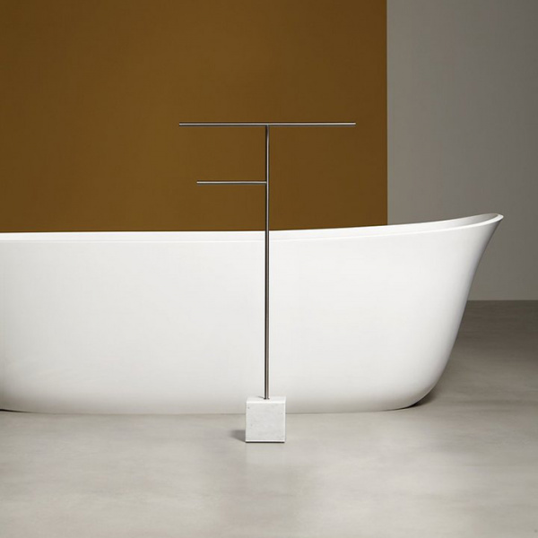 Antonio Lupi Bivio Полотенцедержатель напольный 80см., база из мрамора Carrara satinato, цвет: Satin steel finish