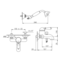 Nicolazzi El Capitan Смеситель для ванны однорычажный, настенный, с ручным душем, цвет: золото 24к