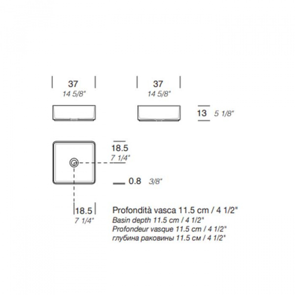 NOORTH milldue edition Раковина 37х37х13 см, без отв., накладная, цвет: белый