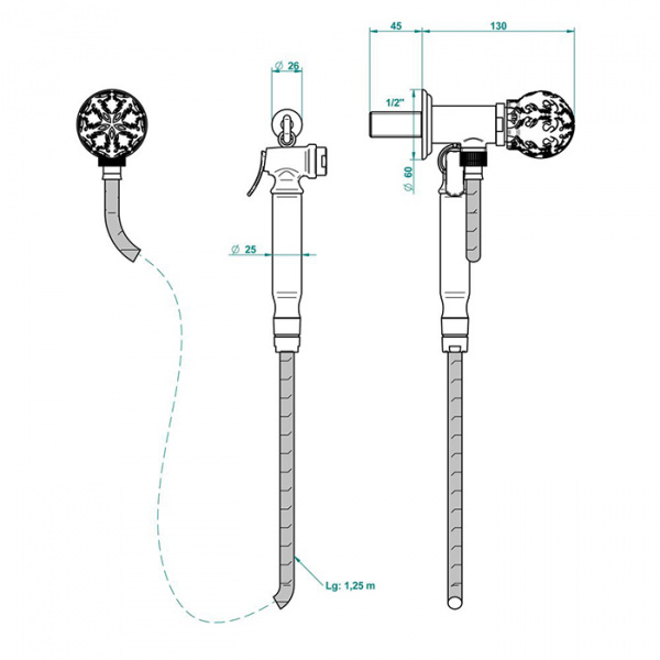 THG Flore Гигиенический душ, цвет: хром/хрусталь