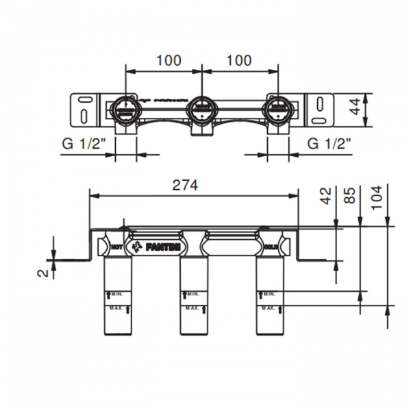 Fantini Внутренняя часть смесителя для раковины на 3 отв, 1/2&quot
