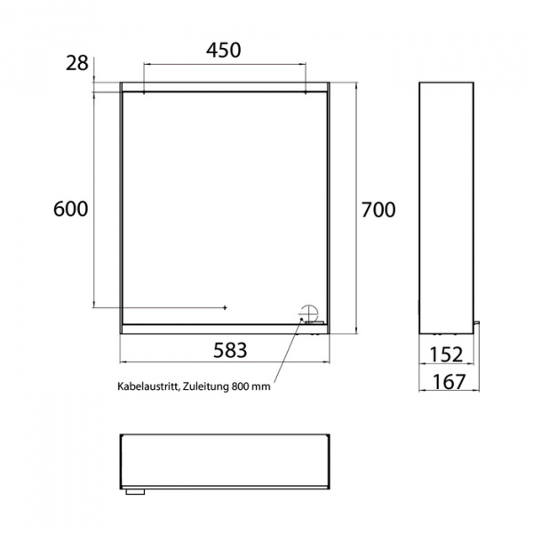 EMCO Prime2 Зеркальный шкаф 60xh70см с подсветкой, навесной, 1 дверь, L, 2 полки, розетка, цвет: черный