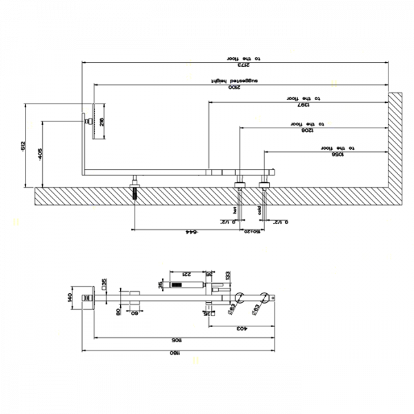 Gessi Rettangolo Термостатический смеситель с верхним душем, авт.переключателем ванна/душ, лейкой и шлангом 1,5м, высота 1180мм, цвет: хром