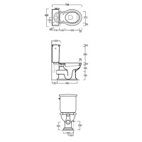 SIMAS Lante Унитаз моноблок 70.5х38.5см, с горизонтальным сливом с бачком с боковой ручкой смыва, фурнитура бронза, цвет белый
