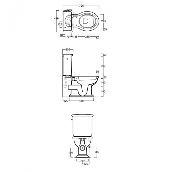 SIMAS Lante Унитаз моноблок 70.5х38.5см, с горизонтальным сливом с бачком с боковой ручкой смыва, фурнитура бронза, цвет белый