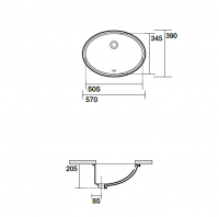 Kerasan Diamante Раковина 55х40 см, без отв., встраиваемая под столешницу, с лекалом и крепежом, цвет: белый