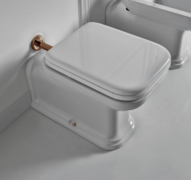 Kerasan Waldorf Унитаз напольный пристенный удлиненный &quotProlungato" 65х37см, цвет: белый, с креплением, СИДЕНЬЕ НА ВЫБОР, фурнитура бронза