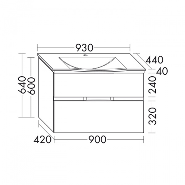 Burgbad Orell База подвесная с умыв.из мин. литья 93х44х64см.2 выдв ящика, вкл сифон, 1 отв под смеситель,  с зеркальным шкафом, цвет: белый высокогл