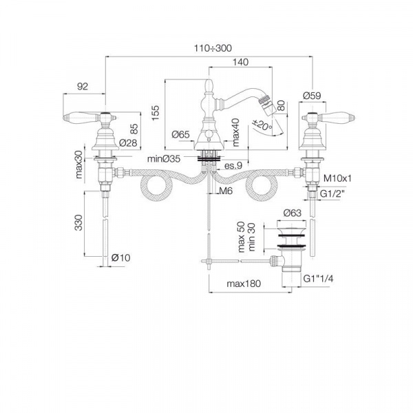 Carlo Frattini Herend, Cмеситель для биде на 3 отверстия с вращающимся изливом, цвет: Хром