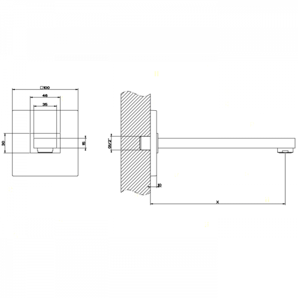 Gessi Rettangolo Настенный излив, для монтажа с удаленным управлением (не входит в комплект), индивидуальная длина, цвет: хром