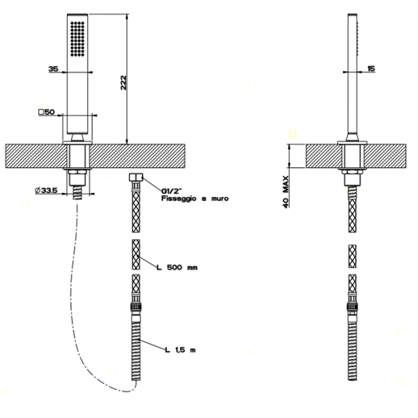 Gessi Rettangolo Душевая лейка выдвигающаяся, с держателем, цвет: хром