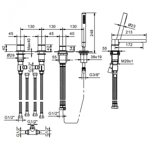 Fantini Mint Смеситель на борт ванны, цвет: нержавеющая сталь