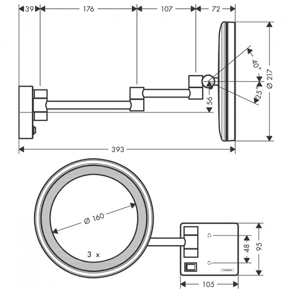 Hansgrohe AddStoris Косметическое зеркало с LED подсветкой, цвет: шлифованная бронза