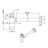 Bongio Complements Сифон бутылочный под донный клапан 1.1/4” с трубкой 300 мм, цвет: хром