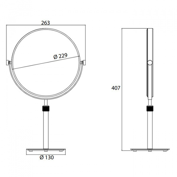 EMCO Pure Зеркало косметическое, Ø229мм, настольн., регулир., 3x кратное увеличение, цвет: хром