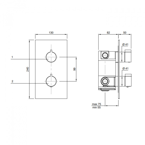 Antonio Lupi Bikappa Смеситель для душа, термостатический, с ручкой управления и переключателем потоков на два выхода, цвет: хром