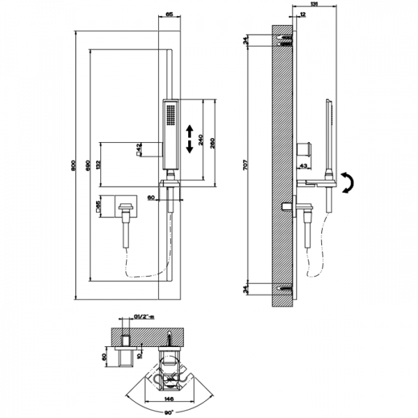 Gessi Eleganza Душевая стойка с ручным душем и выводом воды из стены, цвет: золото