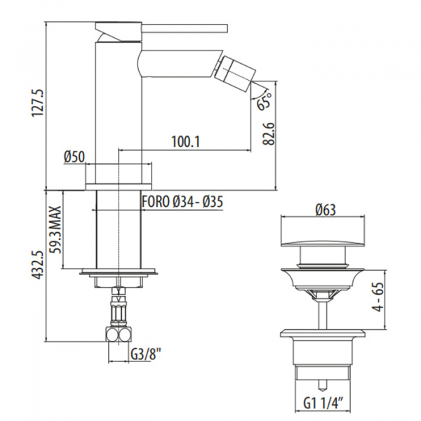 Gattoni Circle Two Смеситель для биде  на 1 отверстие, с донным клапаном, цвет: хром