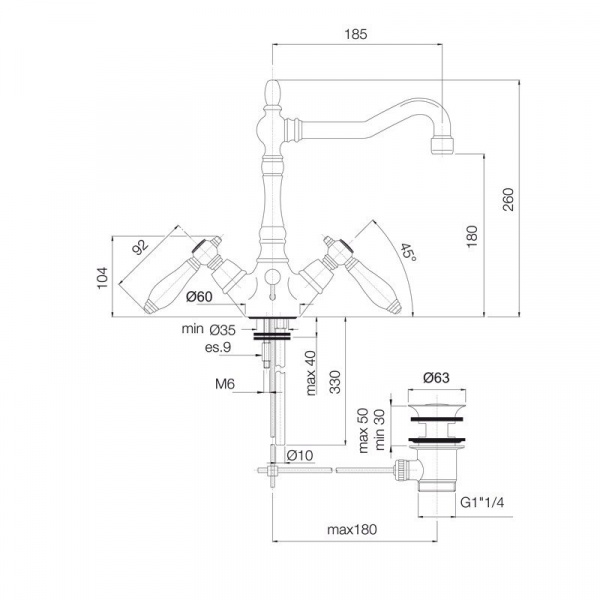 Carlo Frattini Herend, Смеситель на раковину на 1 отверстие с вращающимся изливом, цвет: Хром
