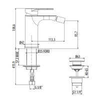 Gattoni H2Omix7000 Смеситель для биде, на 1 отв., с донным клапаном, излив 113.3 мм, цвет: хром