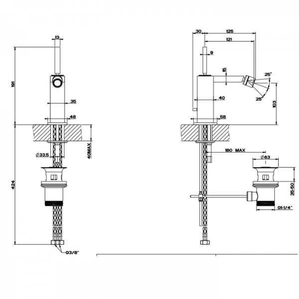 Gessi Rettangolo Смеситель для биде на 1 отверстие, с донным клапаном, рукоятка "джойстик", цвет: хром