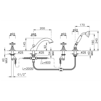 Nicolazzi Cristallo Liberty Смеситель на борт ванны с душем на 4 отверствия, излив: 200 мм, цвет: хром