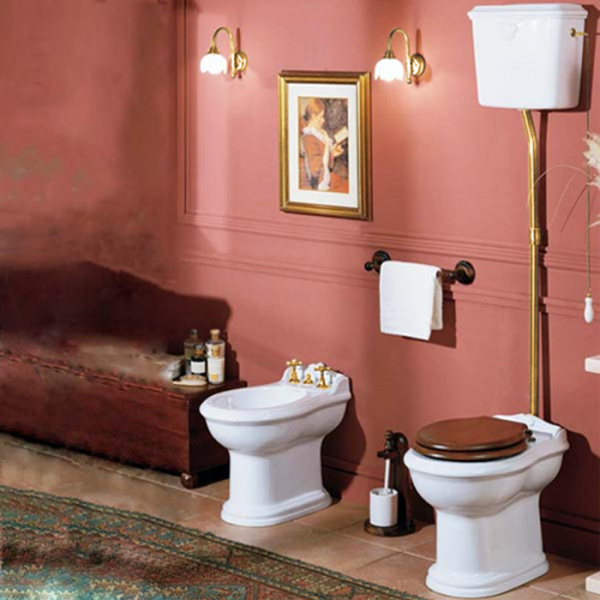 AZZURRA JUBILAEUM унитаз напольный 59х40см слив в стену, с высоким бачком, фурнитурой цвета золото