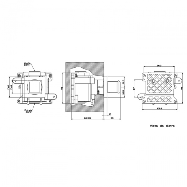 Gessi Eleganza Встраиваемый запорный вентиль для термостатического смесителя, подключение на 3/4”, внешняя часть, цвет: черный металлик