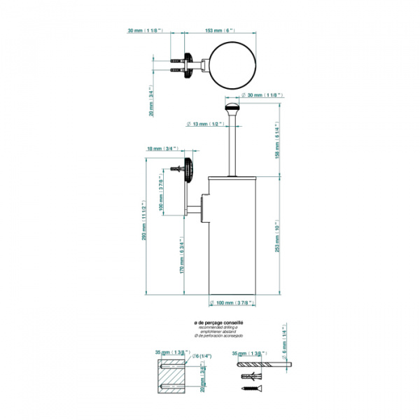 THG Hirondelles Ершик подвесной, цвет: хром