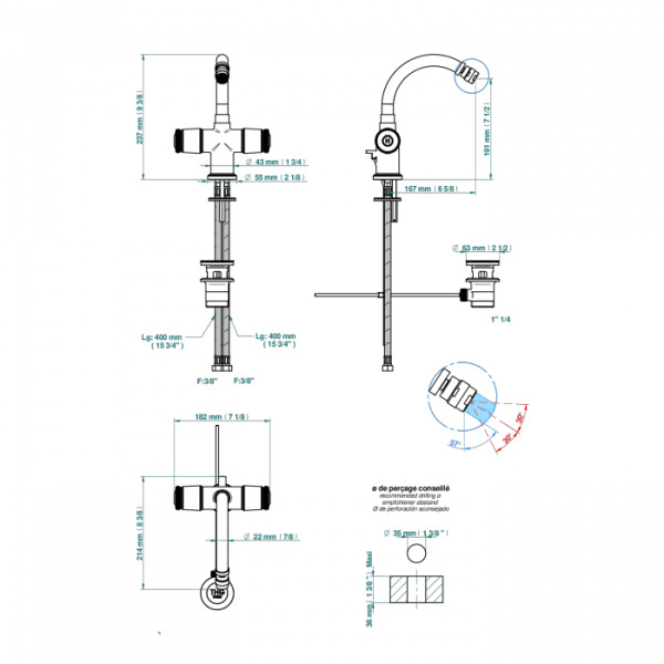 THG CORVAIR Смеситель для биде на 1 отверстие, 2-х вентильный, с донным клапаном, цвет: хром