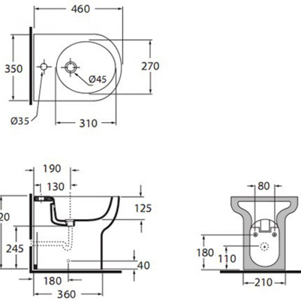 AZZURRA NUVOLA Биде напольное 46х35см c 1 отв. под смеситель, цвет: белый