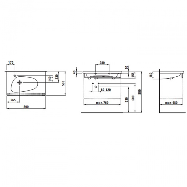 Laufen Palomba Раковина 80х50х4 см, 1 отв., цвет: белый