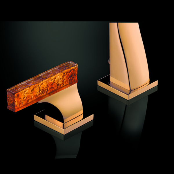 THG Ginkgo Смеситель для раковины, 3 отв., цвет: золото/хрусталь