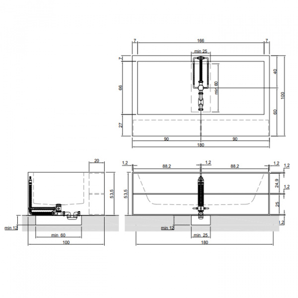 Antonio Lupi Biblio Ванна прямоугольная отдельностоящая, 180х100х53.5см