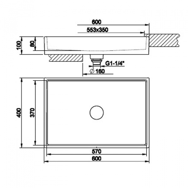 Gessi Rettangolo Раковина 60х40 см, без отв., накладная, с донным клапаном, цвет: белый