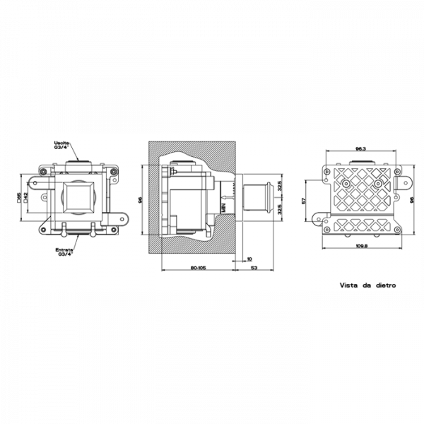 Gessi Eleganza Встраиваемый запорный вентель для термостатического смесителя, подключение на 3/4”, внешняя часть, цвет: хром
