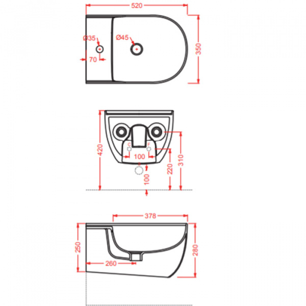 Artceram THE ONE Биде подвесное  52х35см, с креплениями, с 1 отв под смеситель. цвет: arancio cammeo
