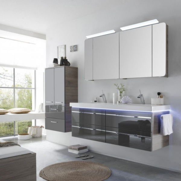 Pelipal Balto Комплект мебели с зеркальным шкафчиком и светильником, 140см Цвет: Сан-Ремо/стекло лава