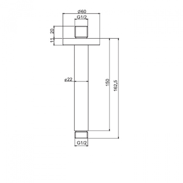 Carlo Frattini Wellness Держатель верхнего душа 150 мм., потолочный монтаж, цвет: чёрный матовый