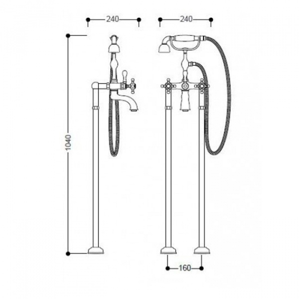 Kerasan Retro Опоры напольные 80см для смесителя для ванны(комплект-2шт), хром