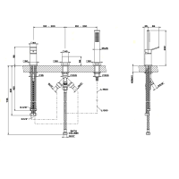 Gessi Rettangolo K Смеситель для ванны на 3 отверстия, с переключателем и ручным душем, без излива, цвет: хром