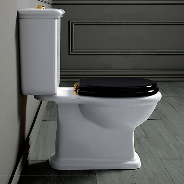 SIMAS Lante Унитаз моноблок 70.5х38.5см, с вертикальным сливом с бачком с кнопкой смыва, фурнитура золото, цвет: белый