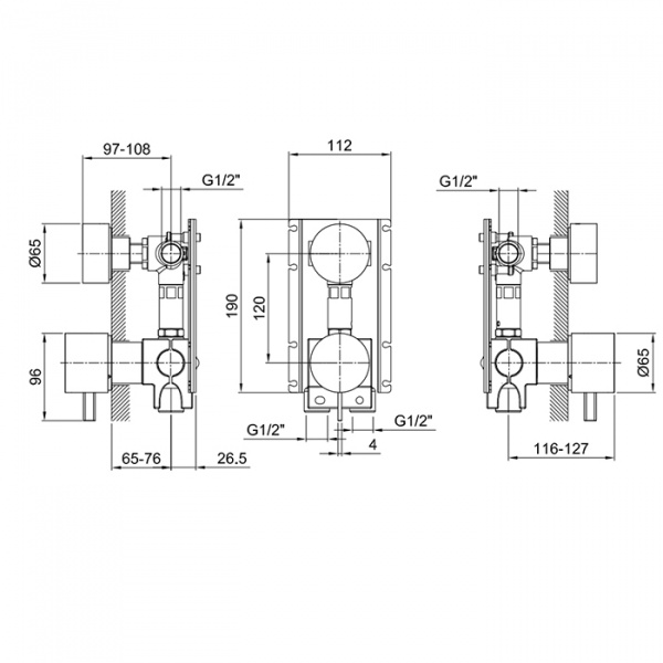 Fantini Внутренняя часть смесителя для душа, переключатель на 2 источника, с Eco System, 1/2