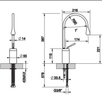 Gessi Goccia Смеситель для раковины на 1 отверстие, высокий, излив 174мм R=90, с фиксированным носиком, цвет: хром