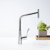 Hansgrohe Metris Select M71 Смеситель  для кухни на 1 отв, поворотный и выдвижной излив 1jet, кнопка вкл/выкл воды, цвет: хром