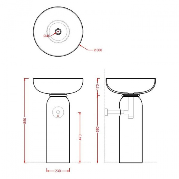 Artceram Jolie Раковина 50см., на пьедестале, без отв., цвет: белый глянцевый