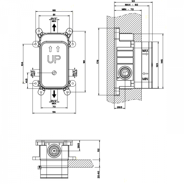 Gessi Внутренняя часть встраиваемого однорычажного смесителя с переключателем
